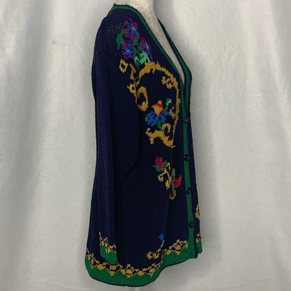 Vintage Liz Claiborne Knit Cardigan Sweater M Blue - Picture 4 of 6